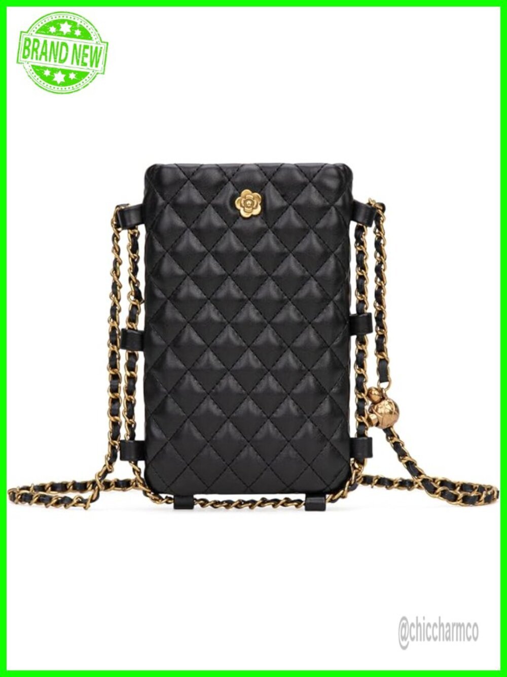 Quilted Small Crossbody Bag with Adjustable Gold Chain Strap, PU Faux Leather